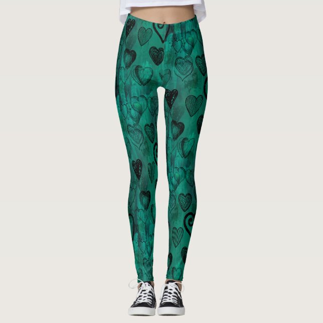 Türkis-Gekritzel-Schmutz-Herzen Leggings (Vorderseite)