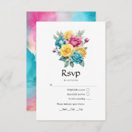 Türkis, Gelb und Rosa Blumenzehen RSVP Karte