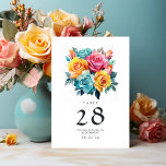 Türkis, Gelb und Rosa Blumenzehen Tischnummer<br><div class="desc">Türkisblau und gelb - aquamarine und Zitronenblumenkarten mit rosa Akzenten. Ideal für jede Art von Thema oder Gartenhochzeit.</div>