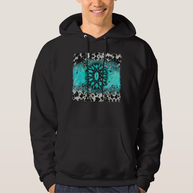 Türkis Gemstone Cowhide Leopard Western Souther Hoodie (Vorderseite)