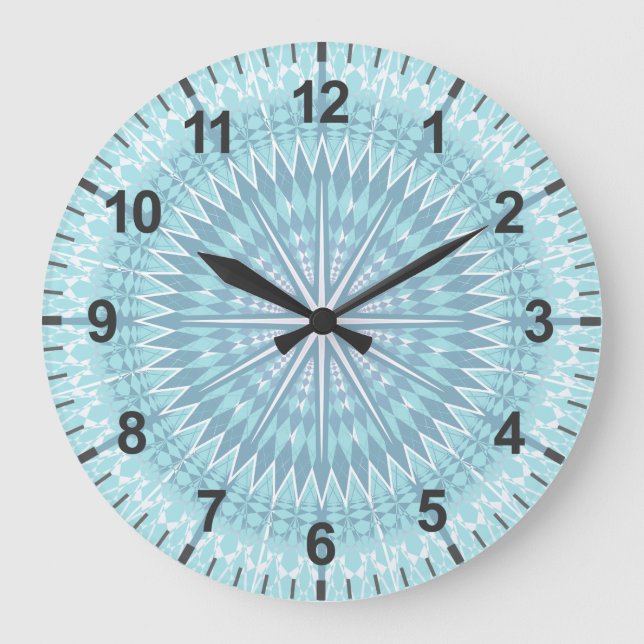 Türkis Geometric Modern Mandala Große Wanduhr (Vorderseite)