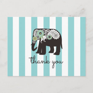 Türkis gestreifter Paisley-Elefant Danke Postkarte