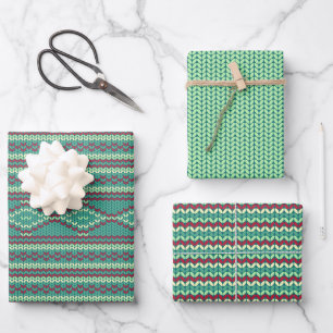 Türkis gestrickt aussehendes Geschenkpapier-Set Geschenkpapier Set