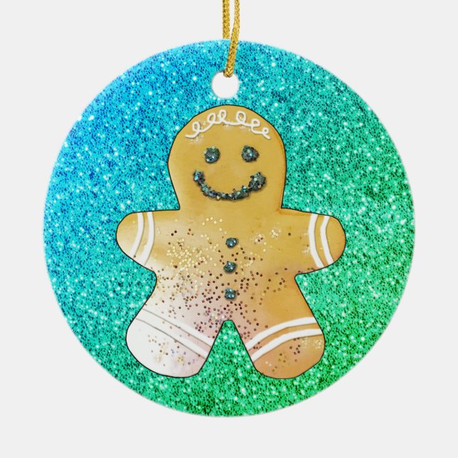Türkis Gingerbread Junge Ornament (Vorne)