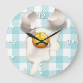 Türkis-Gingham-gebrochene Ei-Küchen-Wanduhr Große Wanduhr