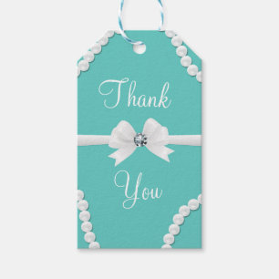 Türkis Glamour Perlen & Weißer Schleifen-Schmuck E Geschenkanhänger