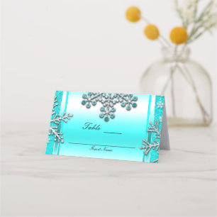Türkis Glitter Glam Winter Wonderland Tischnummer Platzkarte