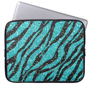 Türkis Glitzer Zebra Print Laptopschutzhülle