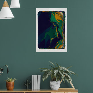 Türkis & Gold abstraktes Fluid Art Poster | Tiefes