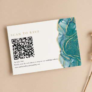 Türkis Gold Agate Modern Wedding QR Code RSVP Karte