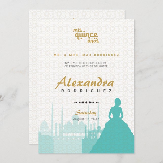 Türkis & Gold Arabian Quinceñera Foto