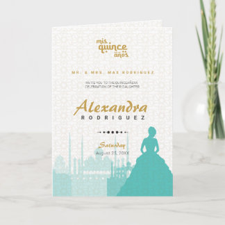 Türkis & Gold Arabian Quinceñera Foto Einladung