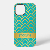 Türkis-Gold Art Deco Geometrische Personalisierte