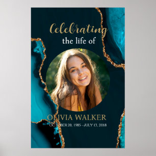 Türkis & Gold Foto Beerdigung Memorial Sign Poster