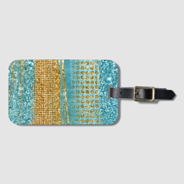 Türkis Gold Glitzer Eleganter Chic Gepäckanhänger (Vorderseite (Horizontal))