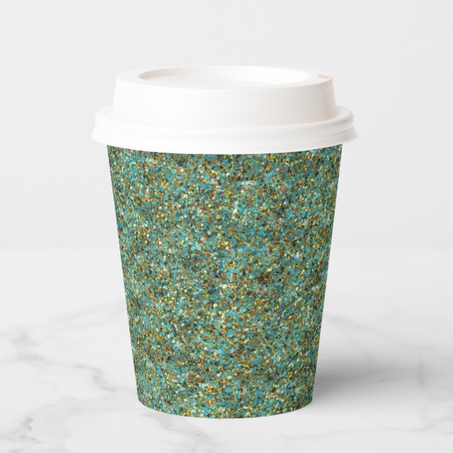Türkis-Gold-Glitzer-PAPIER CUPS Pappbecher (Vorderseite)