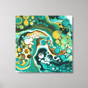 Türkis, Gold, Marmor Fluid Art Leinwanddruck