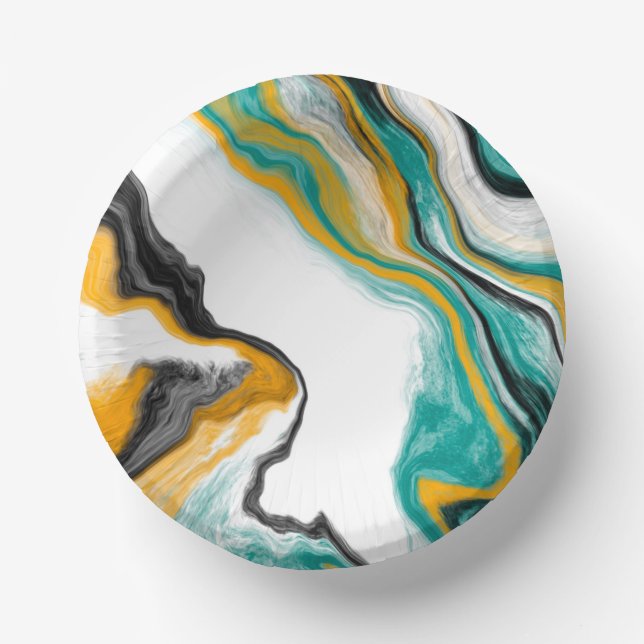 Türkis, Gold, Marmor Fluid Art Pappteller (Vorderseite)