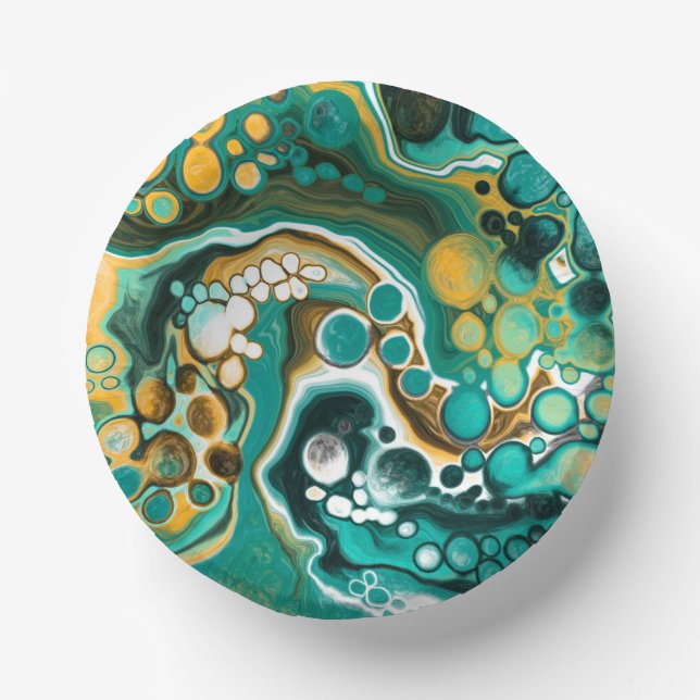 Türkis, Gold, Marmor Fluid Art Pappteller (Vorderseite)