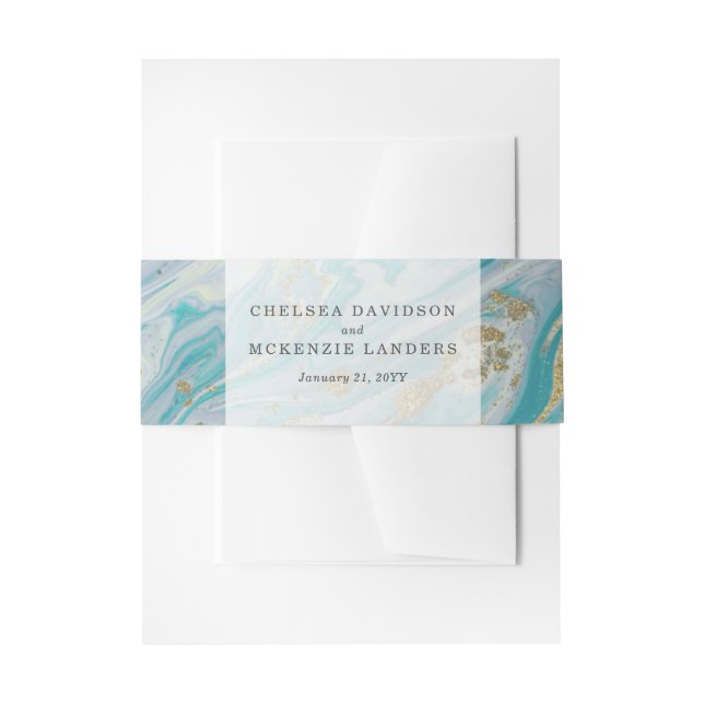 Türkis & Gold Marmor Swirl Agate Geode Wedding Einladungsbanderole (Vorderseite Beispiel)