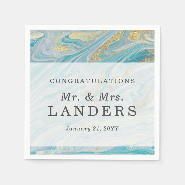 Türkis & Gold Marmor Swirl Agate Geode Wedding Serviette (Vorderseite)