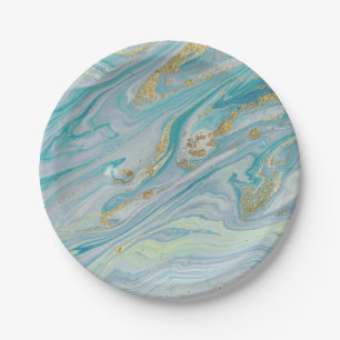 Türkis & Gold Marmor Wirbel Achat Geode Bohemian Pappteller