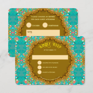 Türkis-Gold-Satin-Spitze RSVP Karte