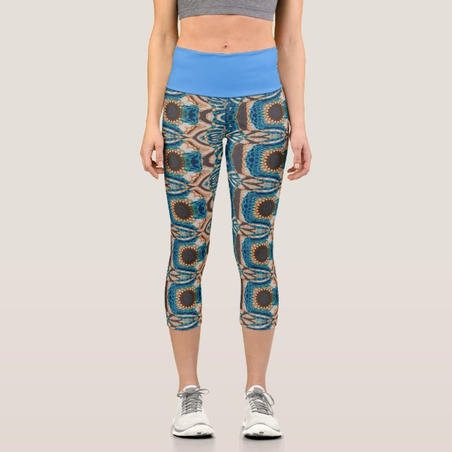 Türkis Gold Sun Southwestern Art Capri Leggings (Vorderseite)