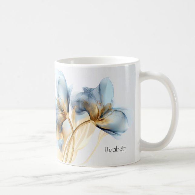 Türkis Gold Transparente Haze Blume | Dein Name Kaffeetasse (Rechts)