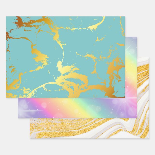 Türkis Golden Foil Geschenkpapier Set (Set)