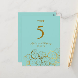 Türkis & Golden Spirals Hochzeitsstimmung Tischnum Postkarte