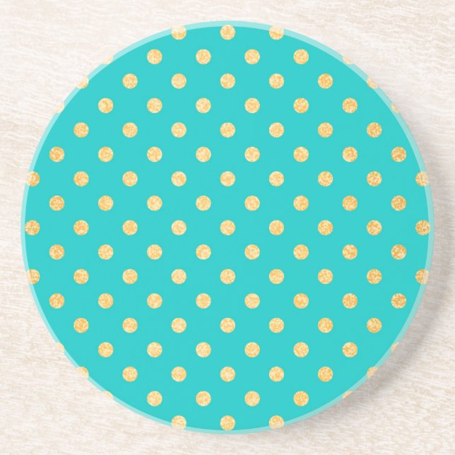 Türkis-GoldGlitzer-Polka-Punkt-Muster Untersetzer (Vorne)