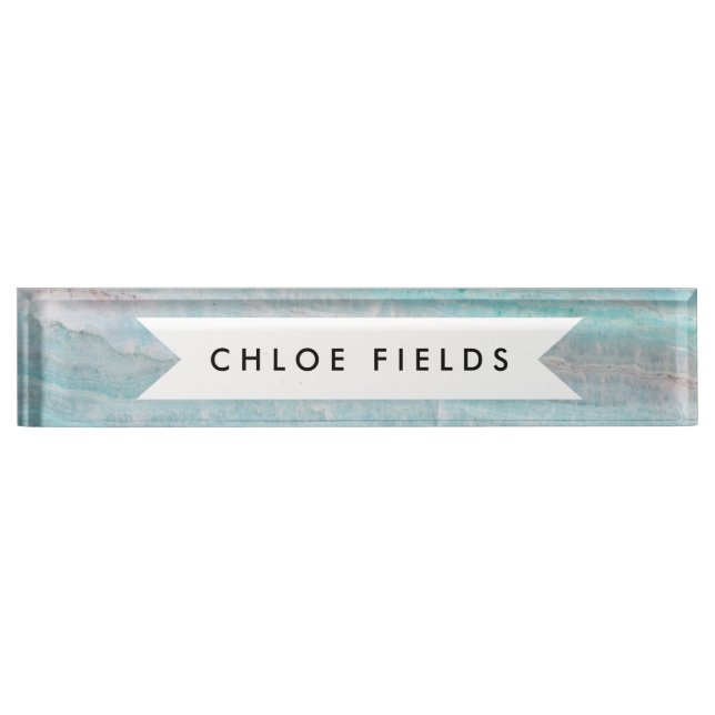 Türkis-Granit-Stein überlagerter Wellen-Druck Namensplakette (Vorderseite)