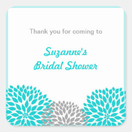 Türkis Gray Dahlia Bridal Baby Showvorteil Quadratischer Aufkleber