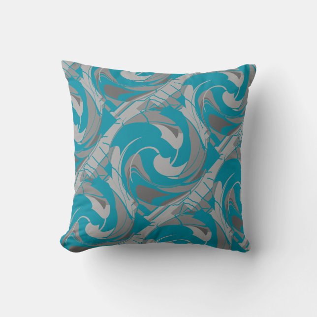 Türkis Gray Shades Charcoal Diagonal Art Twirl Kissen (Vorderseite)