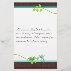 Türkis Green Brown Love Birds Stationierung Briefpapier