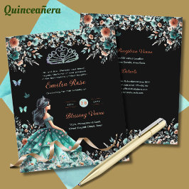 Türkis Green Quinceanera Dress Floral Butterfly