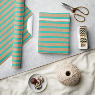 Türkis Grün Blau Linien Faux Rustikal Braun Kraft Geschenkpapier
