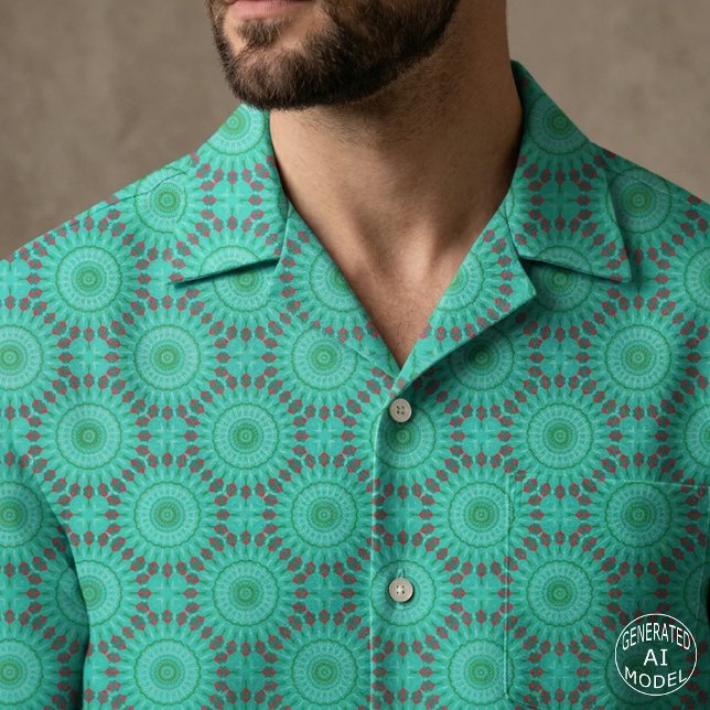 Türkis Grün und Rot Geometrisches Kaleidoskop Mand Stoff (Von Creator hochgeladen)