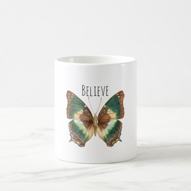 Türkis Grüne Creme Schmetterling Kaffeetasse (Mittel)