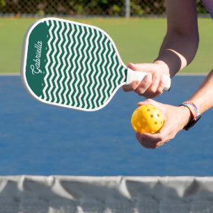 Türkis-grünes Chevron-Zickzack-Streifenmuster Pickleball Schläger