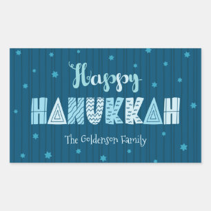 Türkis Happy Hanukkah Whimsical Fun Typografie Rechteckiger Aufkleber