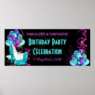 TÜRKIS HELLROSA Banner Geburtstagsfeier Feier 2 Poster