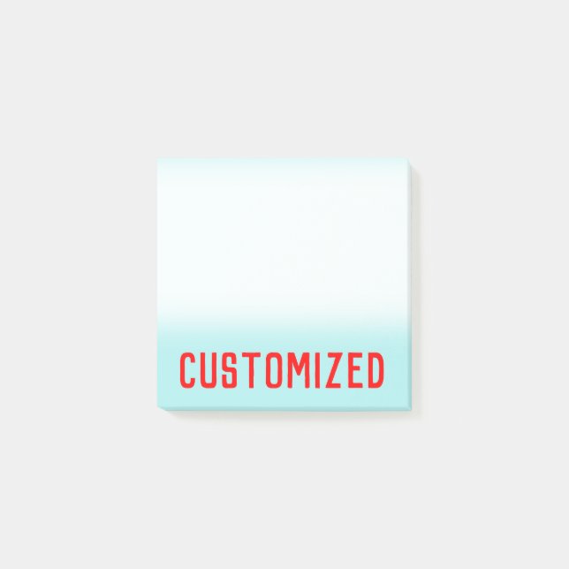 Türkis-Hintergrund u. roter mutiger Post-it Klebezettel (Vorderseite)