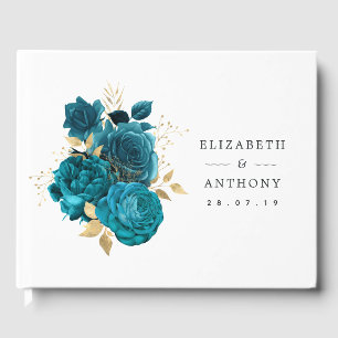 Türkis - Hochzeit mit Aquamarinen und goldenen Blu Gästebuch