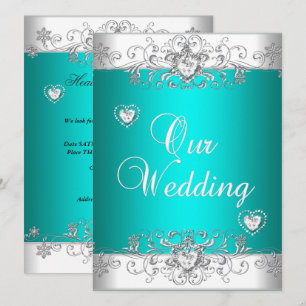 Türkis Hochzeit Silber Weiß Diamant Herzen Einladung