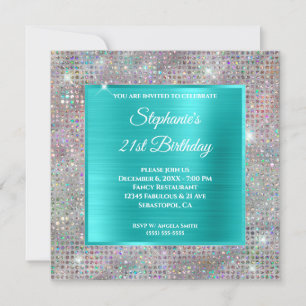 Türkis Holograph Diamond Studded Foil Birthday Einladung