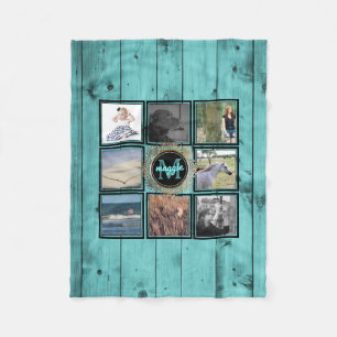 Türkis-Holz des Instagram Foto-Collagen-Namen-  Fleecedecke