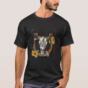 Türkis Horseshoe Kuh Bull Skull Western Cowboy T-Shirt