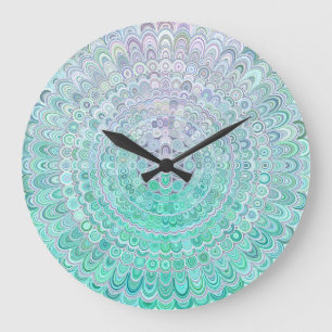 Türkis Ice Blume Mandala Große Wanduhr